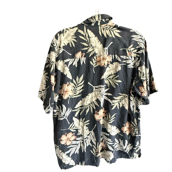 Banana Cabana 100% Silk Floral Print Hawaiian Button Down Shirt Large Black - Picture 6 of 6